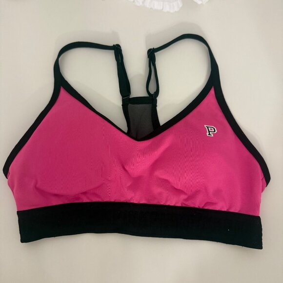 Victorias Secret Pink Ultimate Racerback Sports Bra Lightly Lined Small Pink & B - Picture 1 of 3